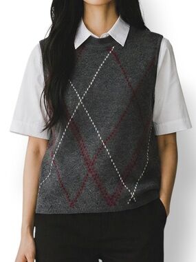 4/$20 Charter Club Petite Wool Angora Blend Argyle Sweater Vest Medium